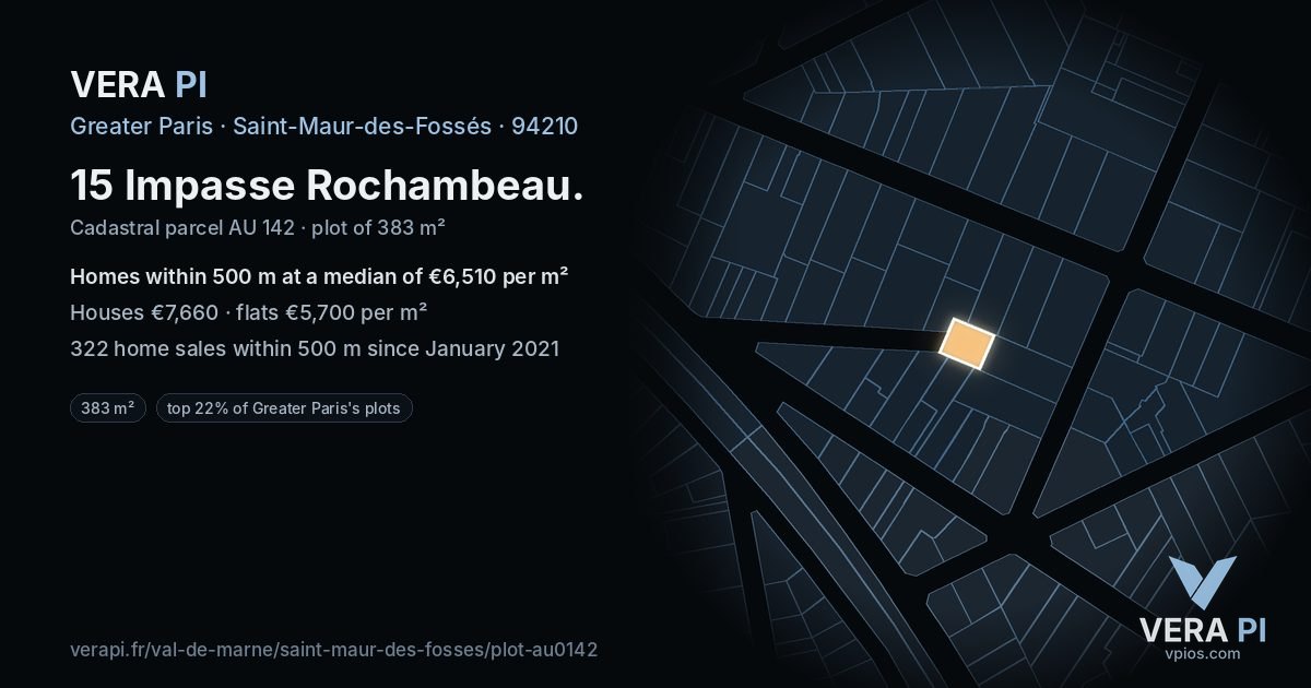 15 Impasse Rochambeau, Saint-Maur-des-Fossés at night – the plot lit, the parcels around coloured by the prices near them