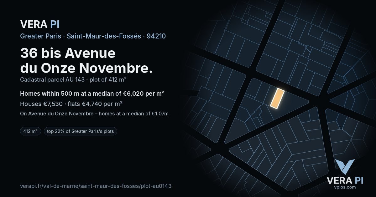 36 bis Avenue du Onze Novembre, Saint-Maur-des-Fossés at night – the plot lit, the parcels around coloured by the prices near them