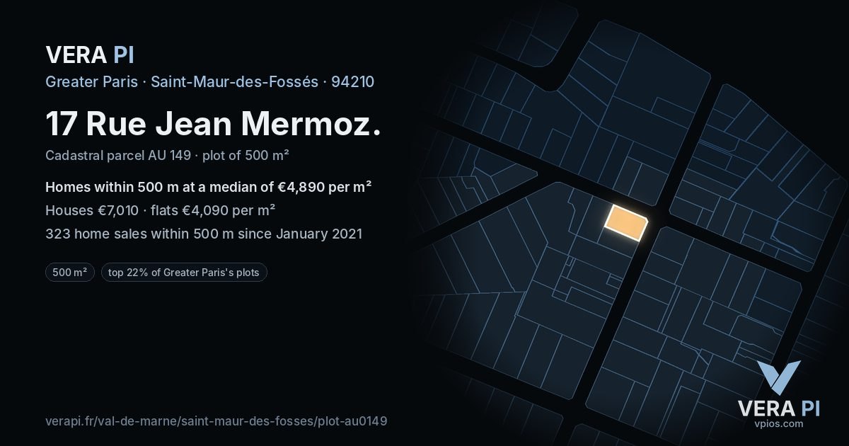 17 Rue Jean Mermoz, Saint-Maur-des-Fossés at night – the plot lit, the parcels around coloured by the prices near them