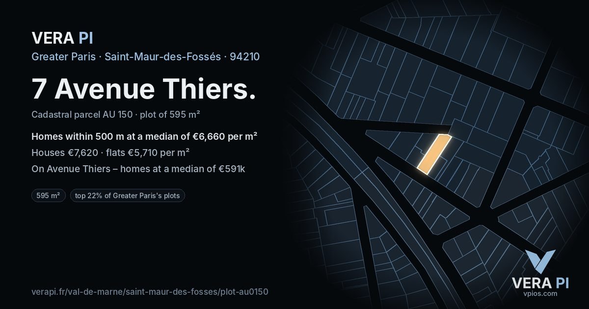 7 Avenue Thiers, Saint-Maur-des-Fossés at night – the plot lit, the parcels around coloured by the prices near them