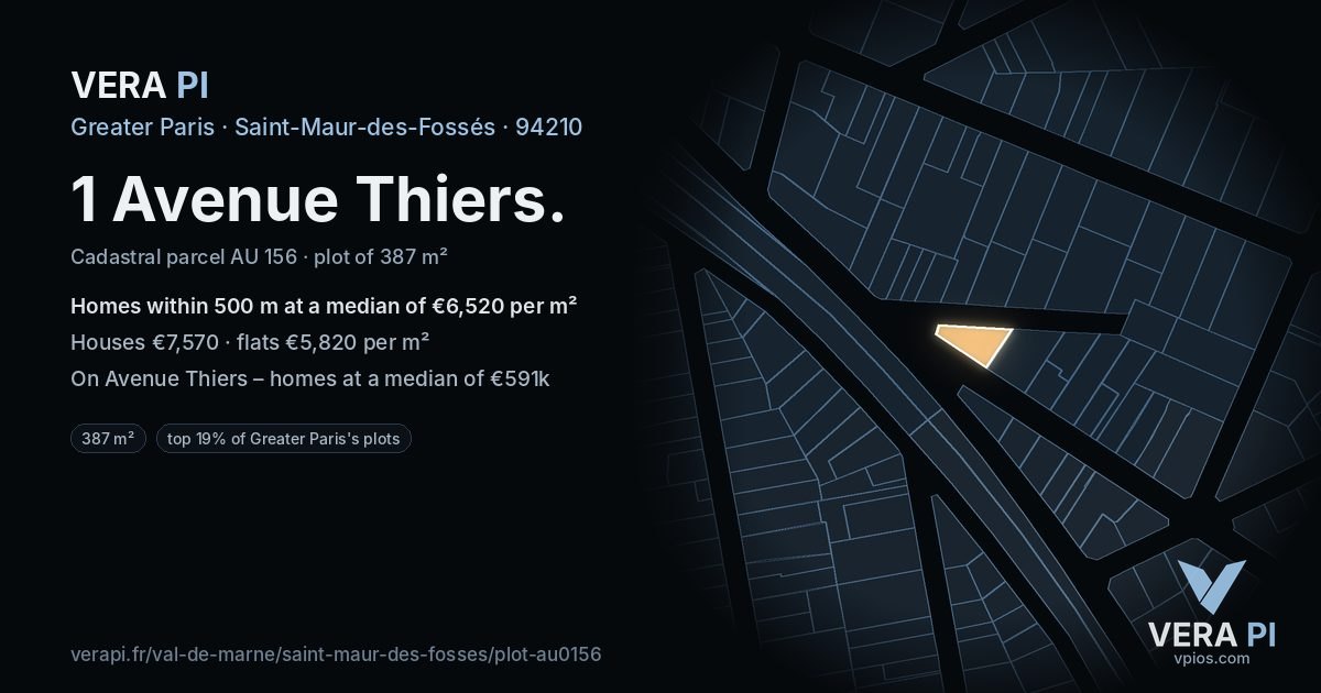 1 Avenue Thiers, Saint-Maur-des-Fossés at night – the plot lit, the parcels around coloured by the prices near them