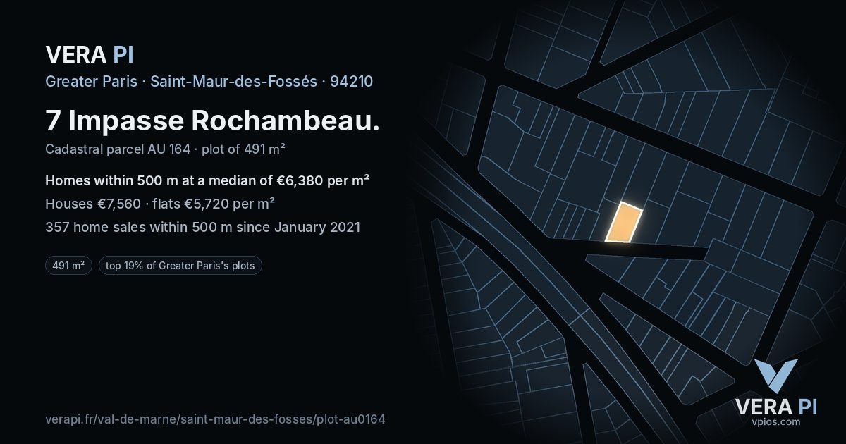 7 Impasse Rochambeau, Saint-Maur-des-Fossés at night – the plot lit, the parcels around coloured by the prices near them