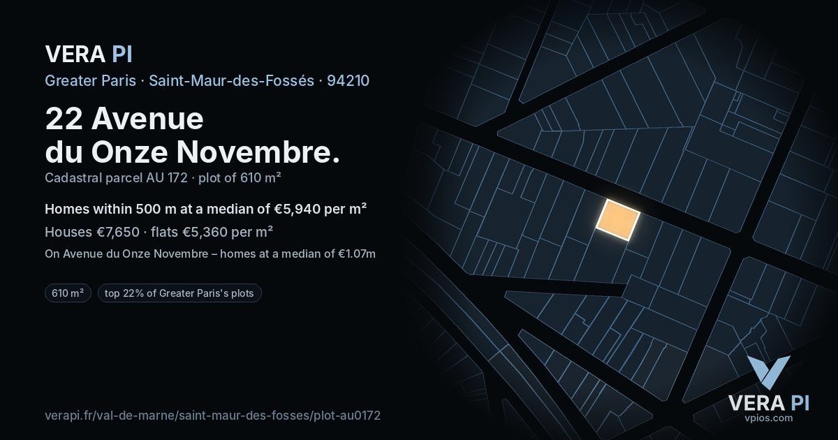 22 Avenue du Onze Novembre, Saint-Maur-des-Fossés at night – the plot lit, the parcels around coloured by the prices near them