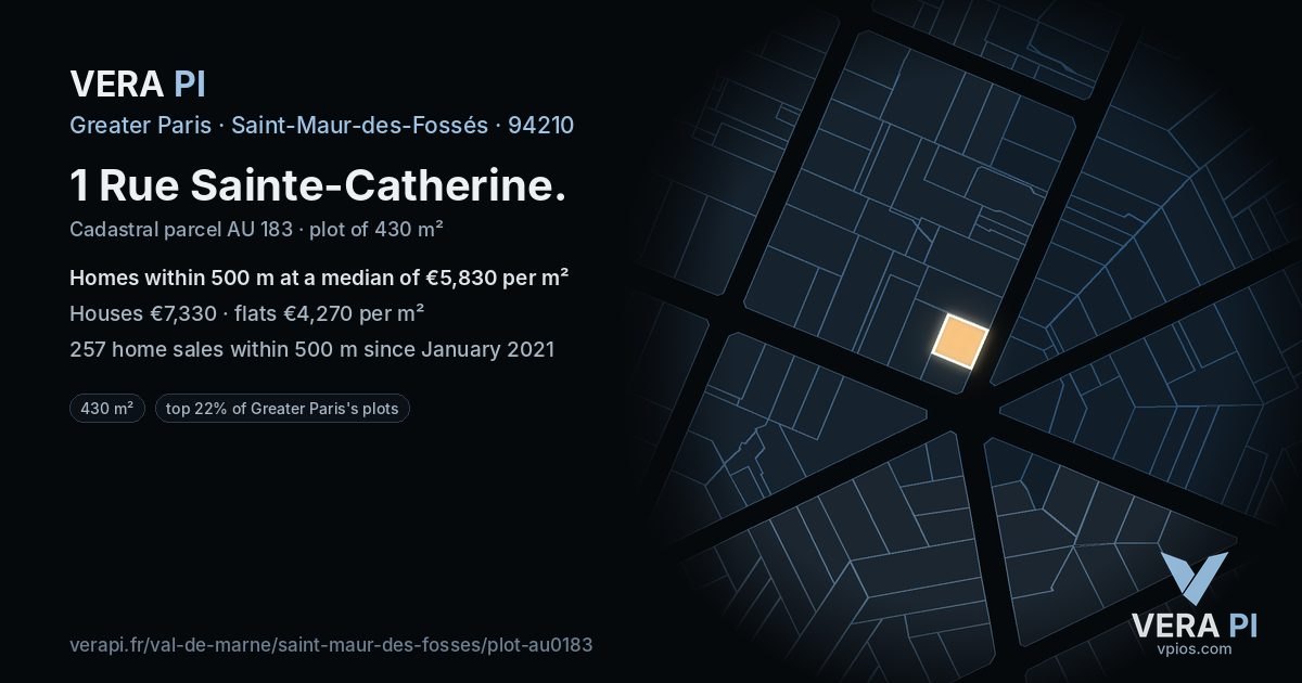 1 Rue Sainte-Catherine, Saint-Maur-des-Fossés at night – the plot lit, the parcels around coloured by the prices near them