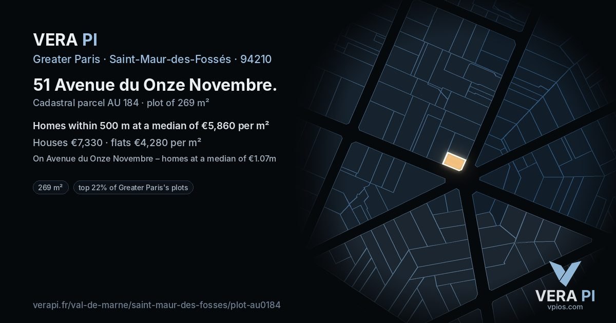 51 Avenue du Onze Novembre, Saint-Maur-des-Fossés at night – the plot lit, the parcels around coloured by the prices near them