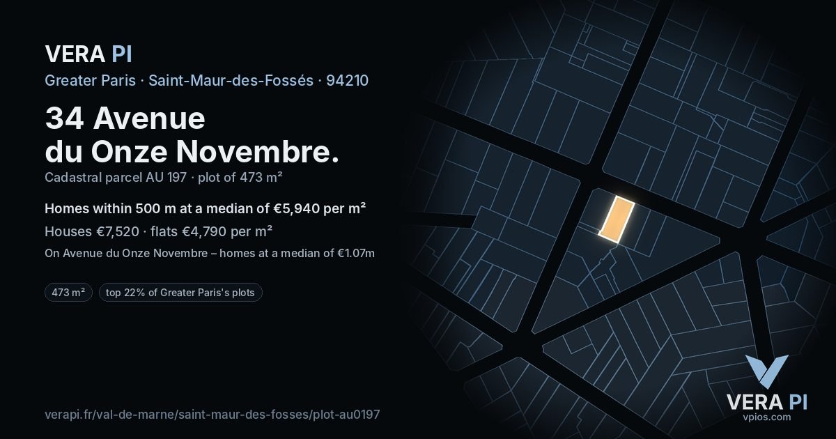 34 Avenue du Onze Novembre, Saint-Maur-des-Fossés at night – the plot lit, the parcels around coloured by the prices near them