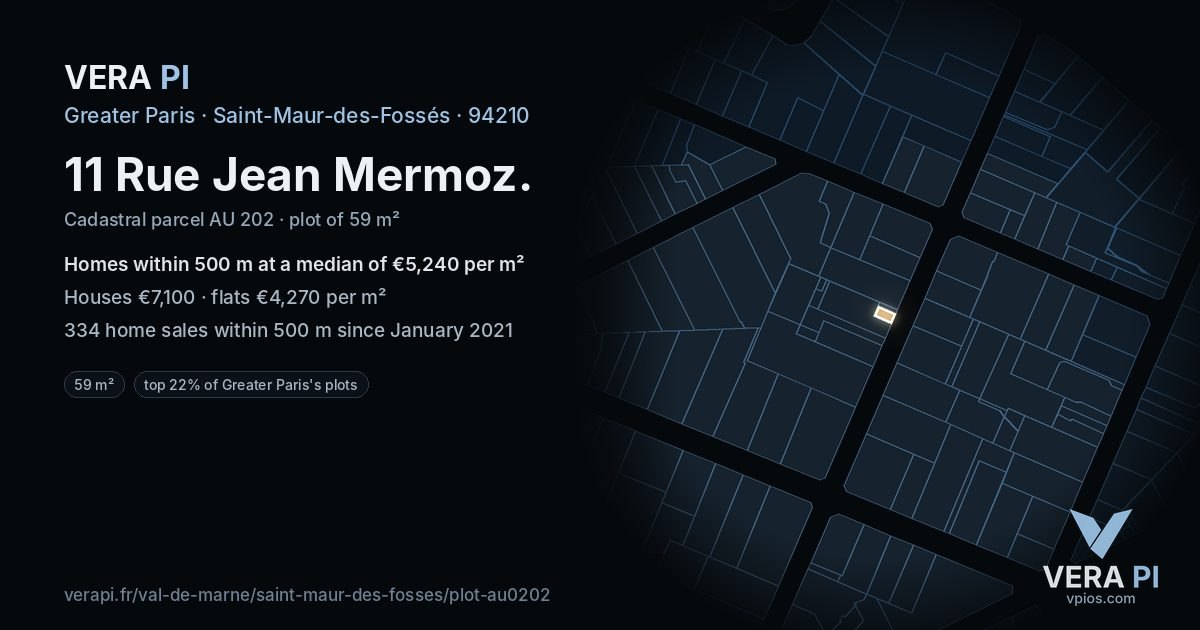 11 Rue Jean Mermoz, Saint-Maur-des-Fossés at night – the plot lit, the parcels around coloured by the prices near them