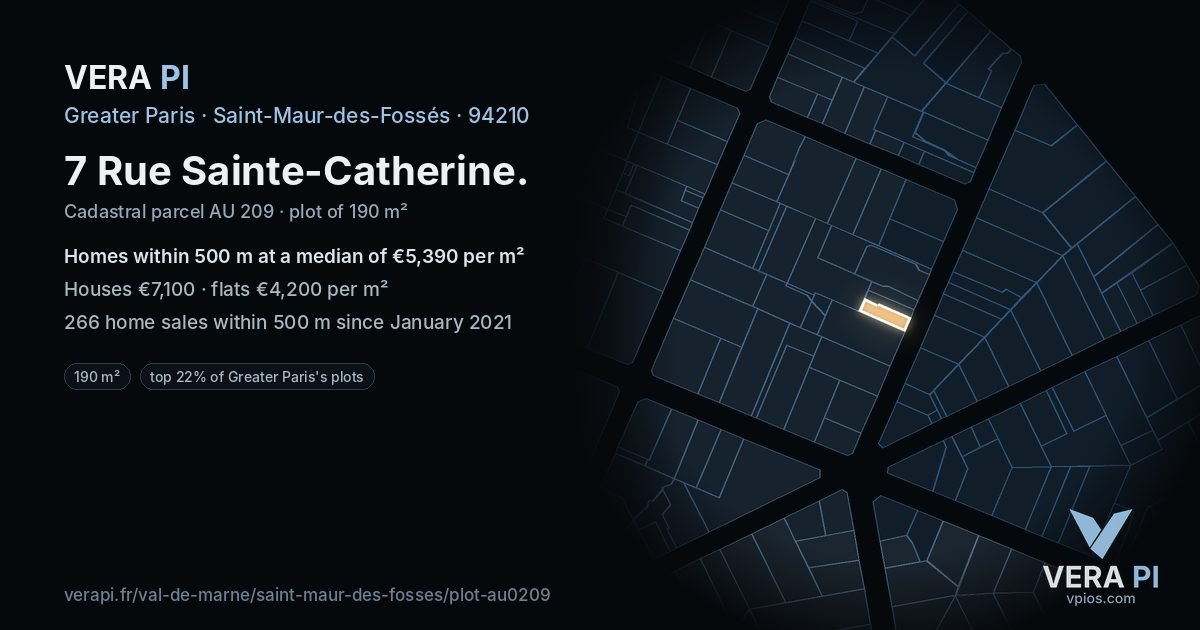7 Rue Sainte-Catherine, Saint-Maur-des-Fossés at night – the plot lit, the parcels around coloured by the prices near them