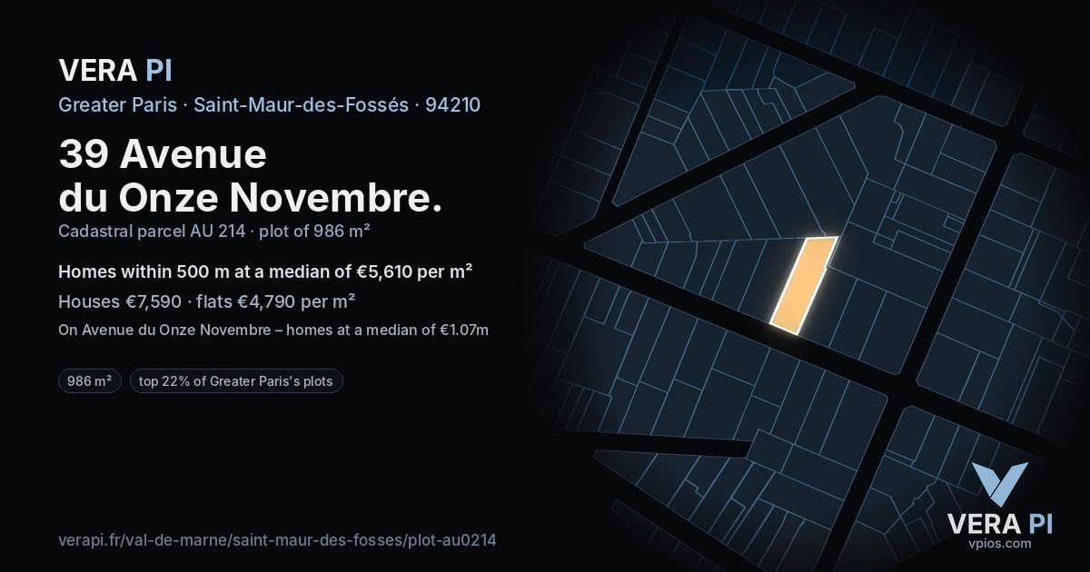 39 Avenue du Onze Novembre, Saint-Maur-des-Fossés at night – the plot lit, the parcels around coloured by the prices near them