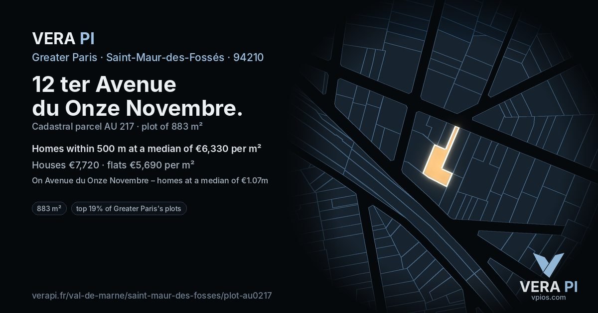 12 ter Avenue du Onze Novembre, Saint-Maur-des-Fossés at night – the plot lit, the parcels around coloured by the prices near them