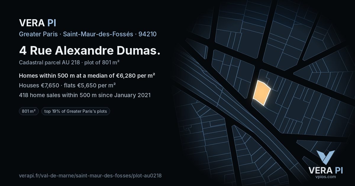 4 Rue Alexandre Dumas, Saint-Maur-des-Fossés at night – the plot lit, the parcels around coloured by the prices near them