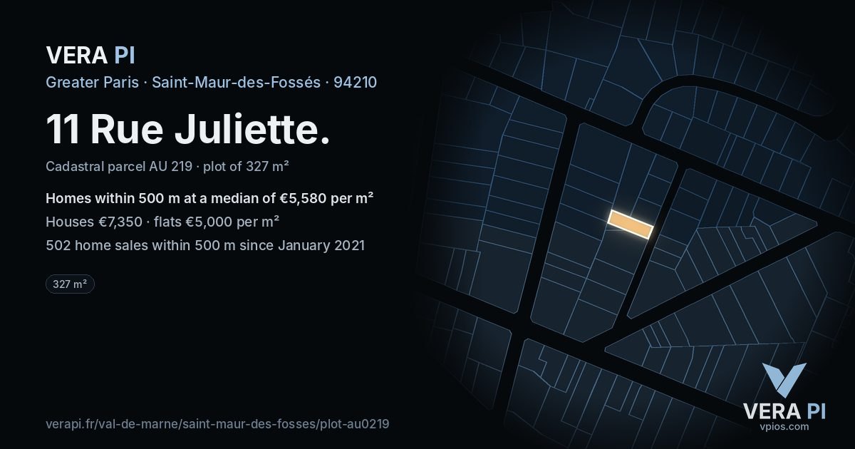 11 Rue Juliette, Saint-Maur-des-Fossés at night – the plot lit, the parcels around coloured by the prices near them