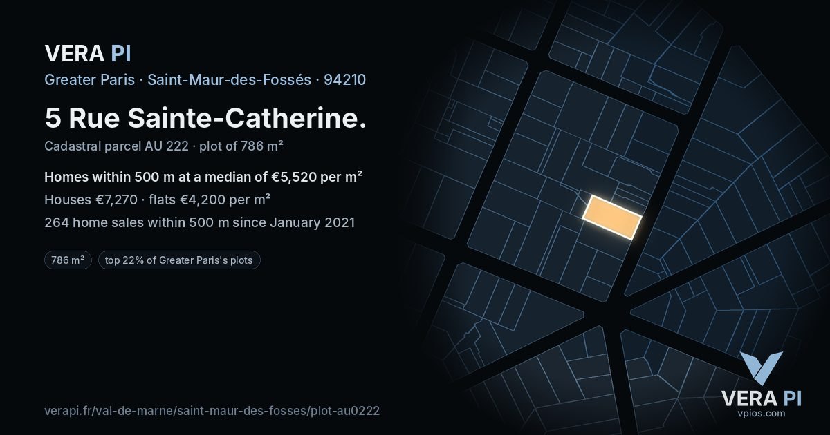 5 Rue Sainte-Catherine, Saint-Maur-des-Fossés at night – the plot lit, the parcels around coloured by the prices near them