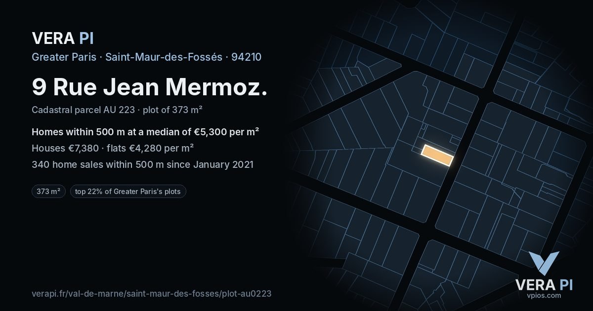 9 Rue Jean Mermoz, Saint-Maur-des-Fossés at night – the plot lit, the parcels around coloured by the prices near them