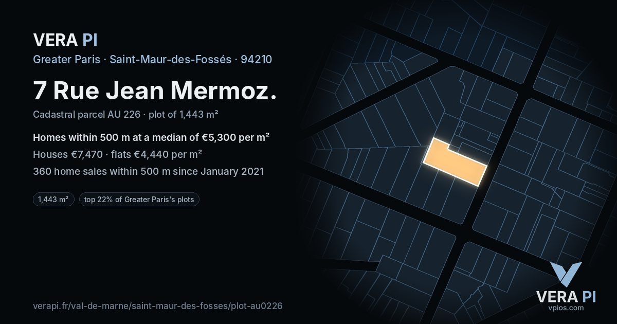 7 Rue Jean Mermoz, Saint-Maur-des-Fossés at night – the plot lit, the parcels around coloured by the prices near them