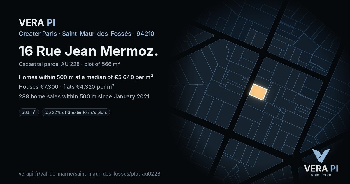 16 Rue Jean Mermoz, Saint-Maur-des-Fossés at night – the plot lit, the parcels around coloured by the prices near them