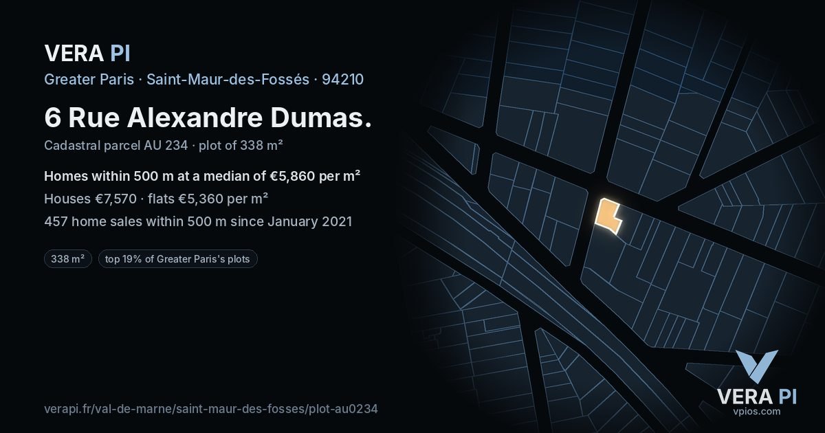 6 Rue Alexandre Dumas, Saint-Maur-des-Fossés at night – the plot lit, the parcels around coloured by the prices near them