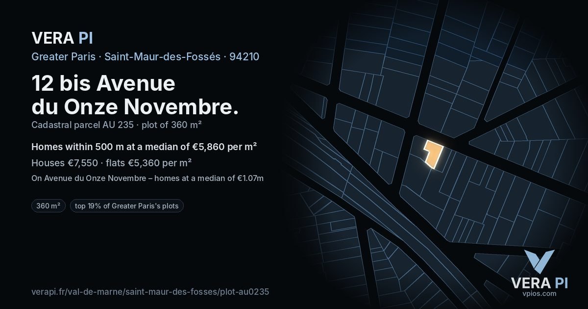 12 bis Avenue du Onze Novembre, Saint-Maur-des-Fossés at night – the plot lit, the parcels around coloured by the prices near them