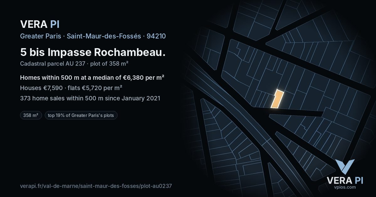5 bis Impasse Rochambeau, Saint-Maur-des-Fossés at night – the plot lit, the parcels around coloured by the prices near them