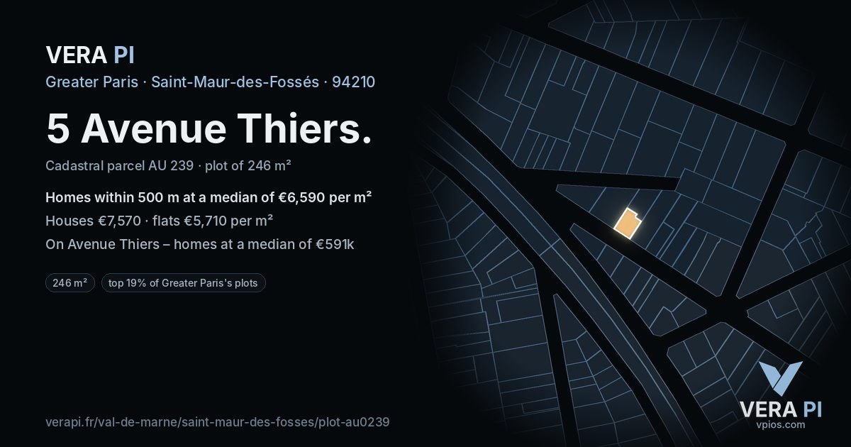 5 Avenue Thiers, Saint-Maur-des-Fossés at night – the plot lit, the parcels around coloured by the prices near them