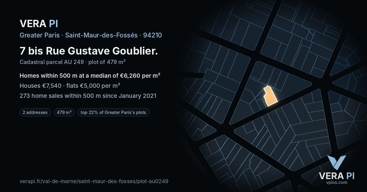 7 bis Rue Gustave Goublier, Saint-Maur-des-Fossés at night – the plot lit, the parcels around coloured by the prices near them