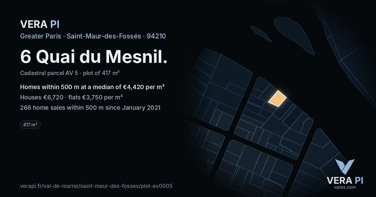6 Quai du Mesnil, Saint-Maur-des-Fossés at night – the plot lit, the parcels around coloured by the prices near them