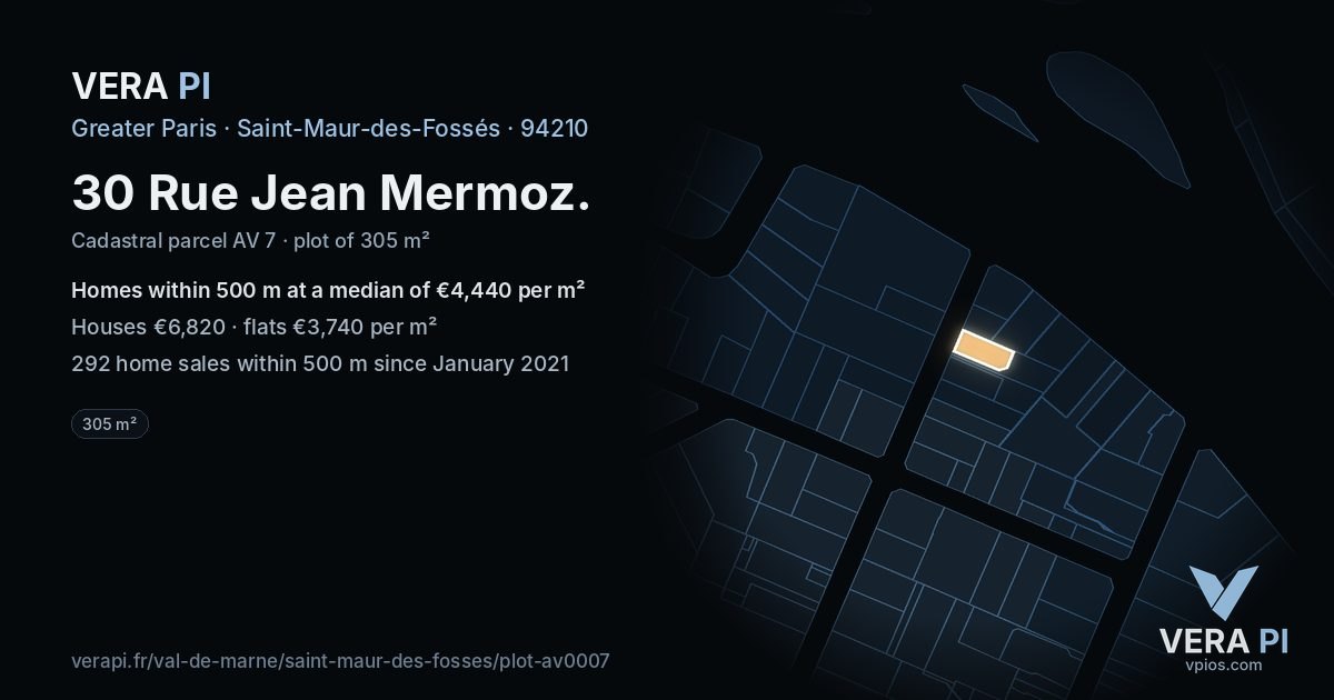 30 Rue Jean Mermoz, Saint-Maur-des-Fossés at night – the plot lit, the parcels around coloured by the prices near them