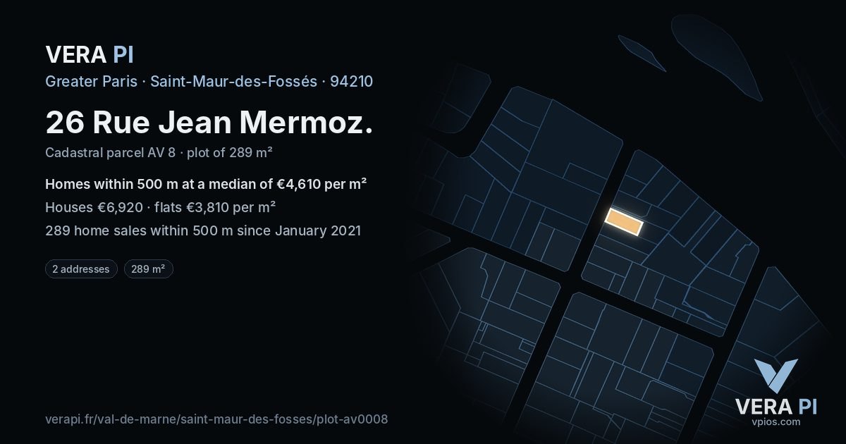 26 Rue Jean Mermoz, Saint-Maur-des-Fossés at night – the plot lit, the parcels around coloured by the prices near them