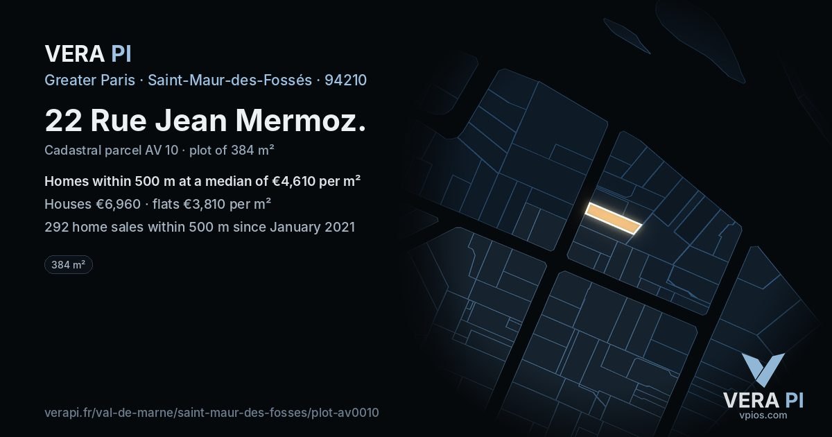 22 Rue Jean Mermoz, Saint-Maur-des-Fossés at night – the plot lit, the parcels around coloured by the prices near them