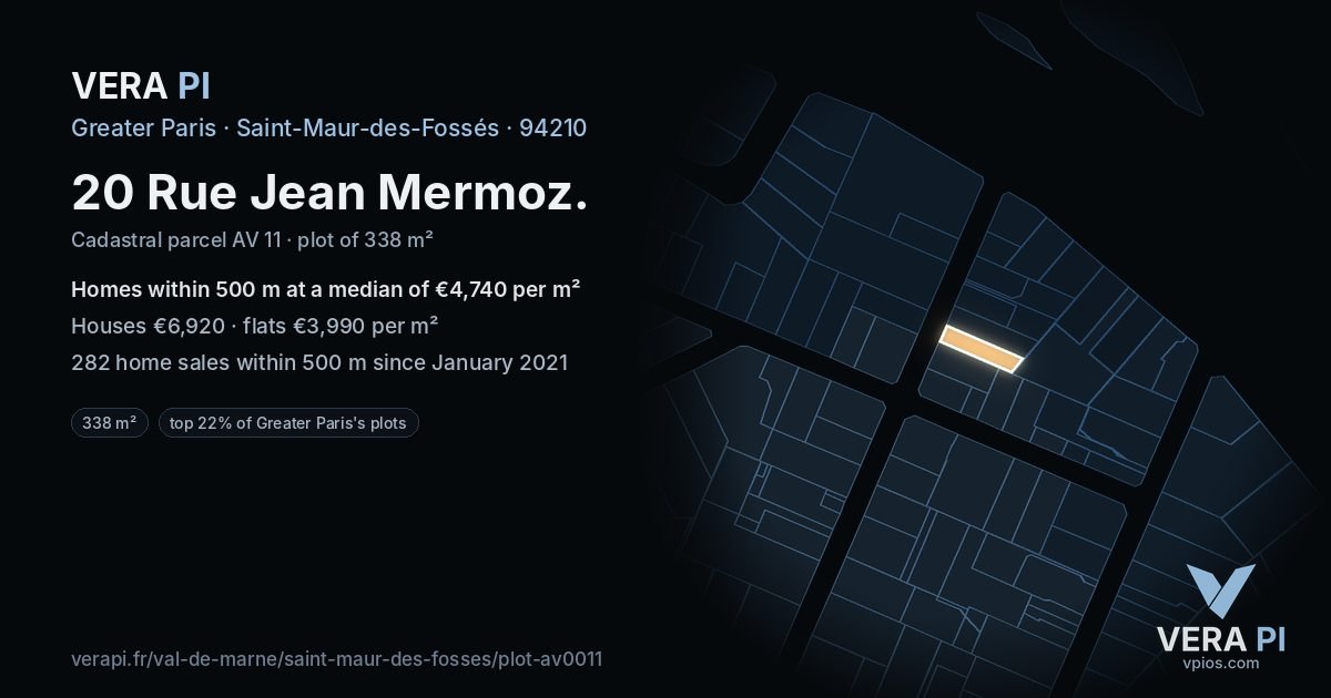 20 Rue Jean Mermoz, Saint-Maur-des-Fossés at night – the plot lit, the parcels around coloured by the prices near them