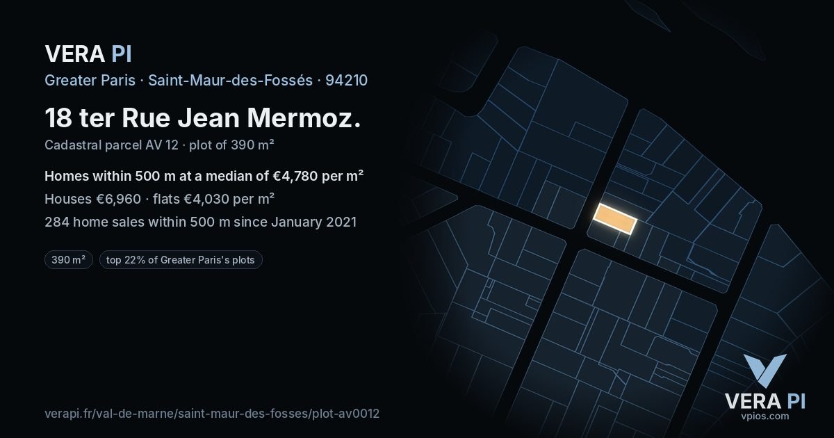 18 ter Rue Jean Mermoz, Saint-Maur-des-Fossés at night – the plot lit, the parcels around coloured by the prices near them