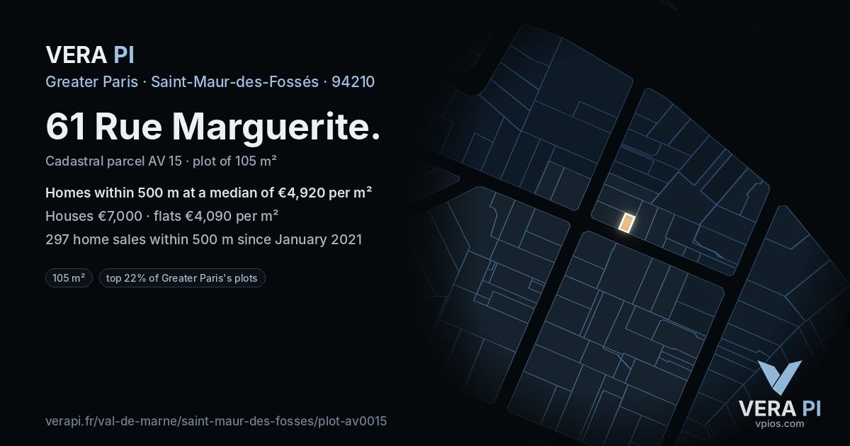 61 Rue Marguerite, Saint-Maur-des-Fossés at night – the plot lit, the parcels around coloured by the prices near them