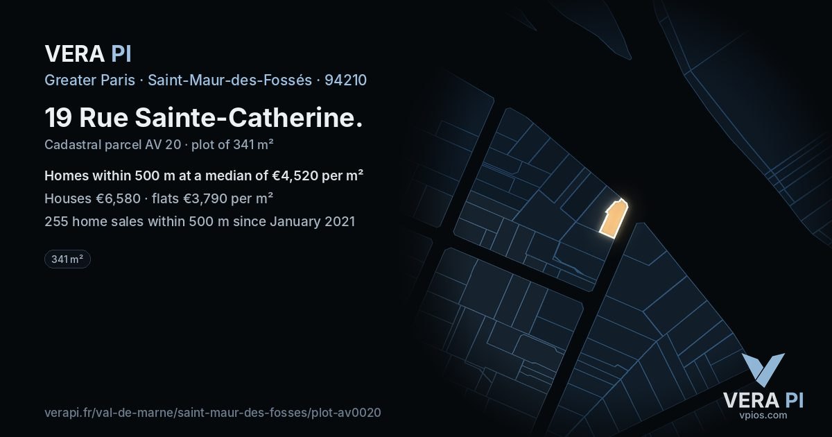 19 Rue Sainte-Catherine, Saint-Maur-des-Fossés at night – the plot lit, the parcels around coloured by the prices near them