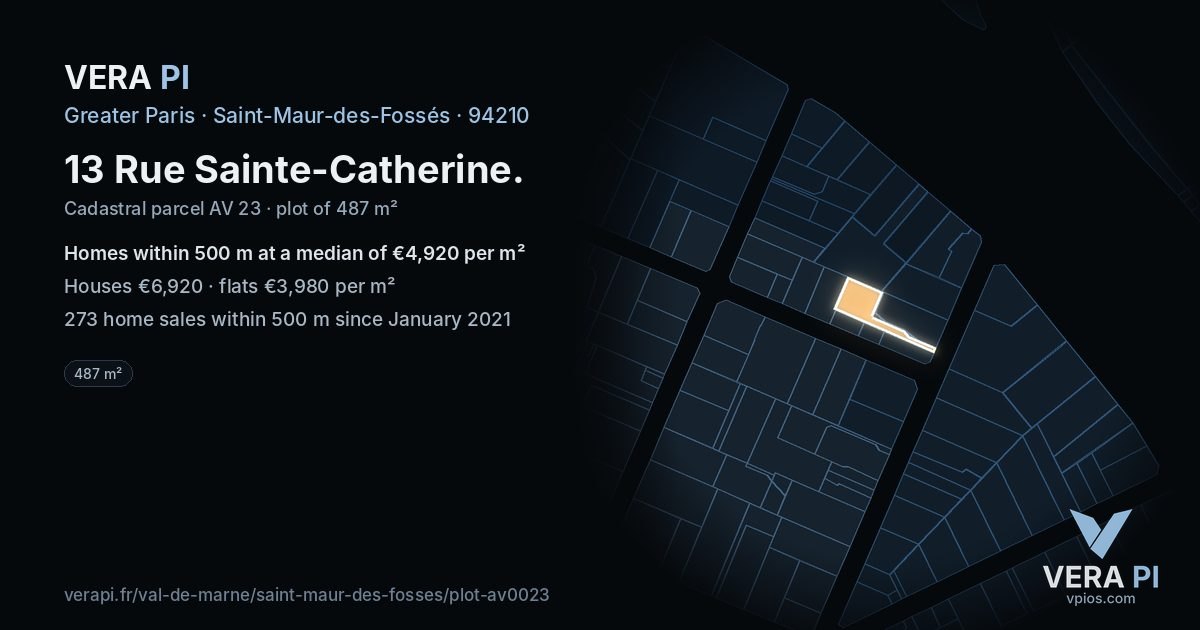 13 Rue Sainte-Catherine, Saint-Maur-des-Fossés at night – the plot lit, the parcels around coloured by the prices near them