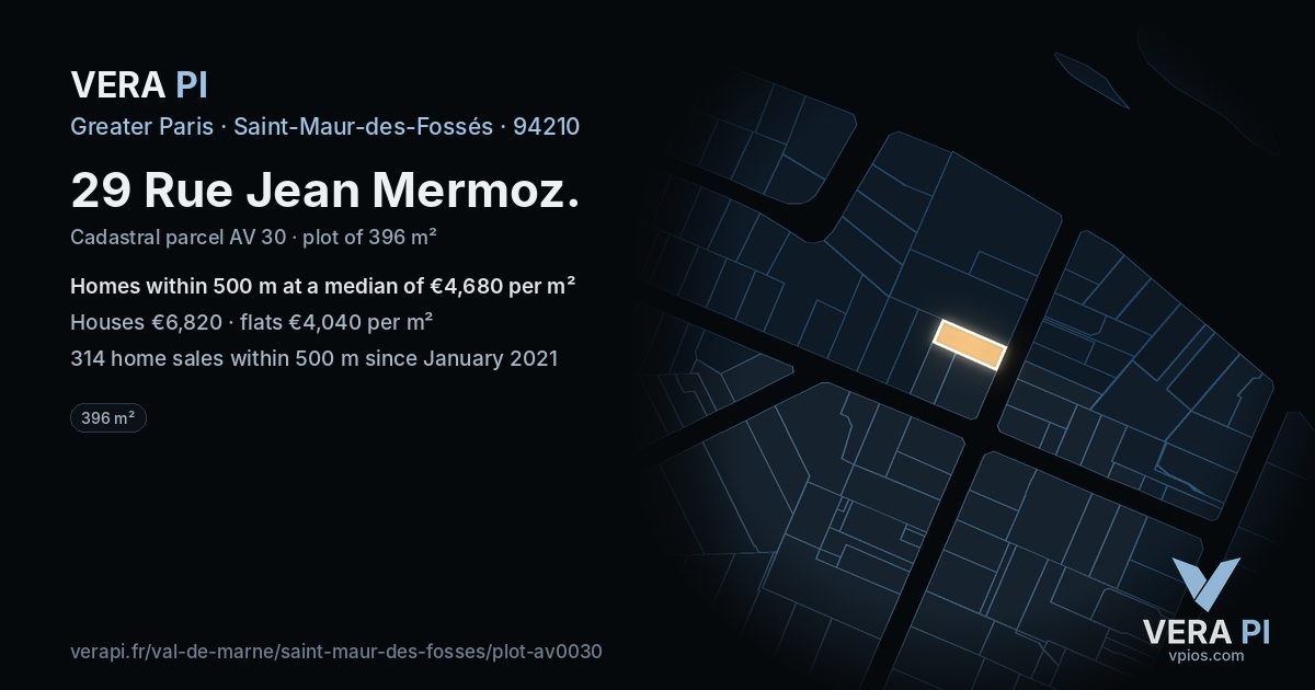 29 Rue Jean Mermoz, Saint-Maur-des-Fossés at night – the plot lit, the parcels around coloured by the prices near them