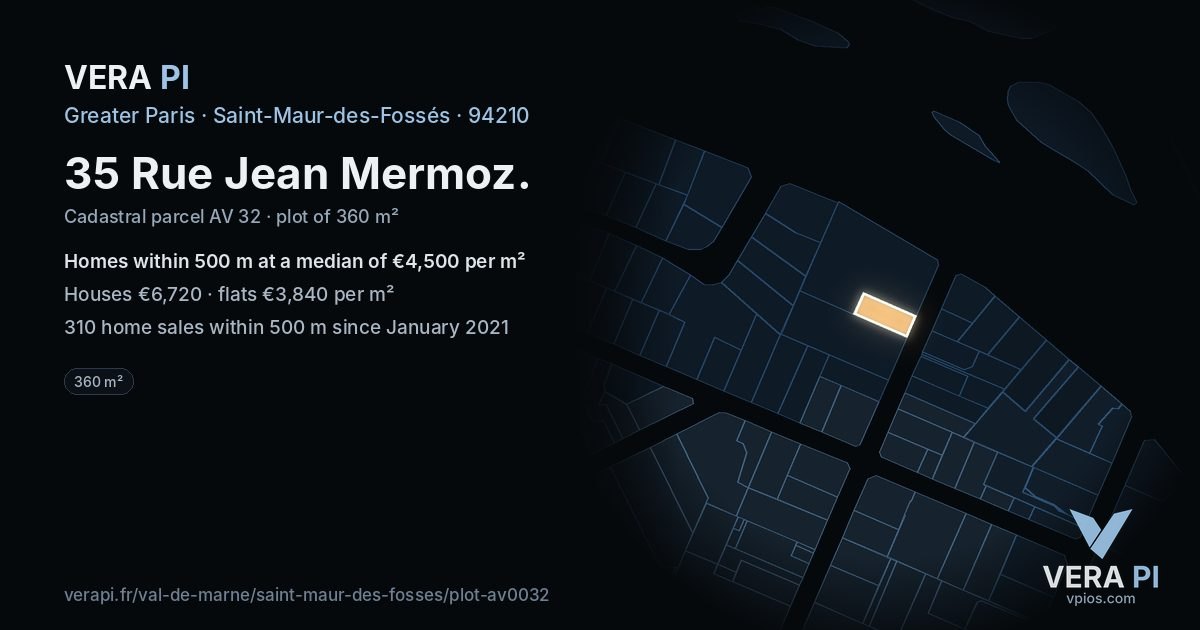 35 Rue Jean Mermoz, Saint-Maur-des-Fossés at night – the plot lit, the parcels around coloured by the prices near them