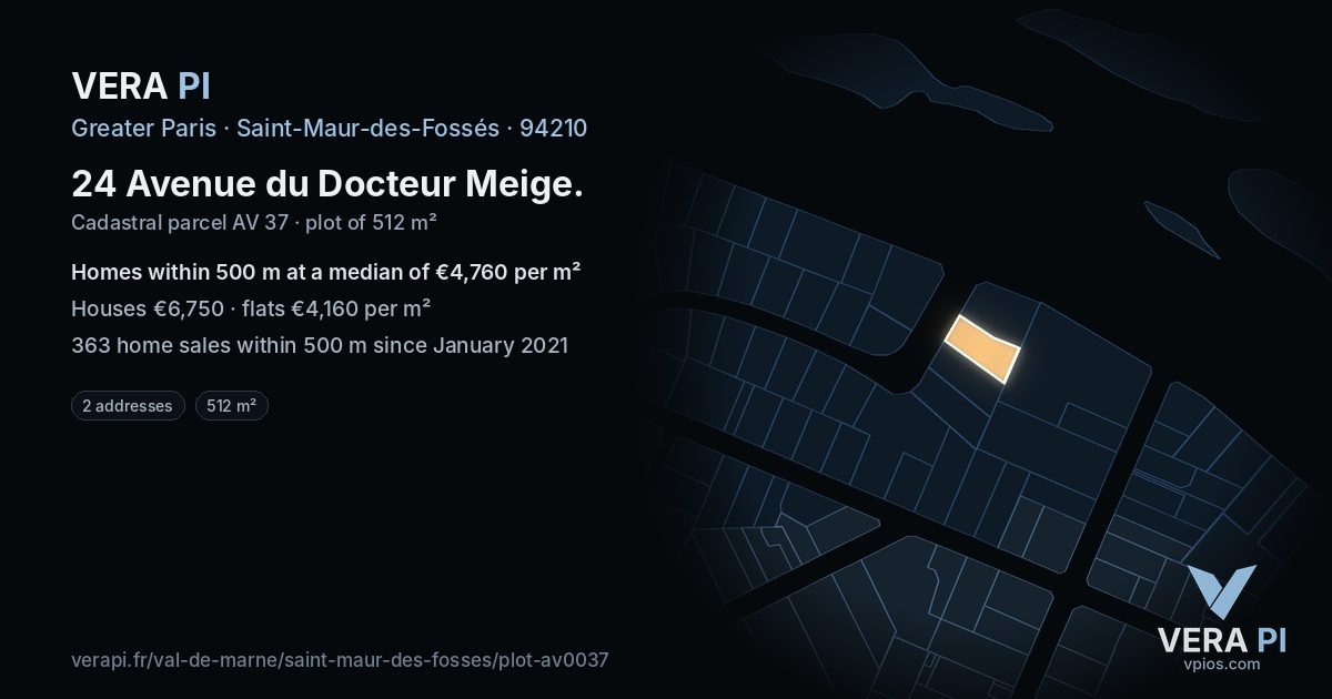 24 Avenue du Docteur Meige, Saint-Maur-des-Fossés at night – the plot lit, the parcels around coloured by the prices near them