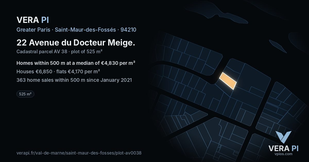 22 Avenue du Docteur Meige, Saint-Maur-des-Fossés at night – the plot lit, the parcels around coloured by the prices near them