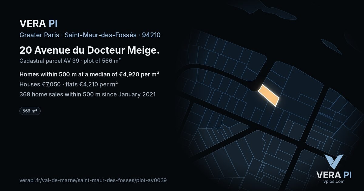 20 Avenue du Docteur Meige, Saint-Maur-des-Fossés at night – the plot lit, the parcels around coloured by the prices near them