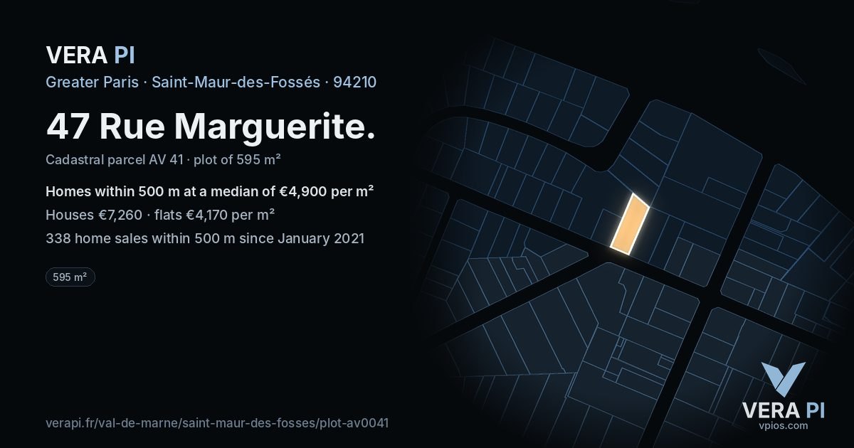 47 Rue Marguerite, Saint-Maur-des-Fossés at night – the plot lit, the parcels around coloured by the prices near them