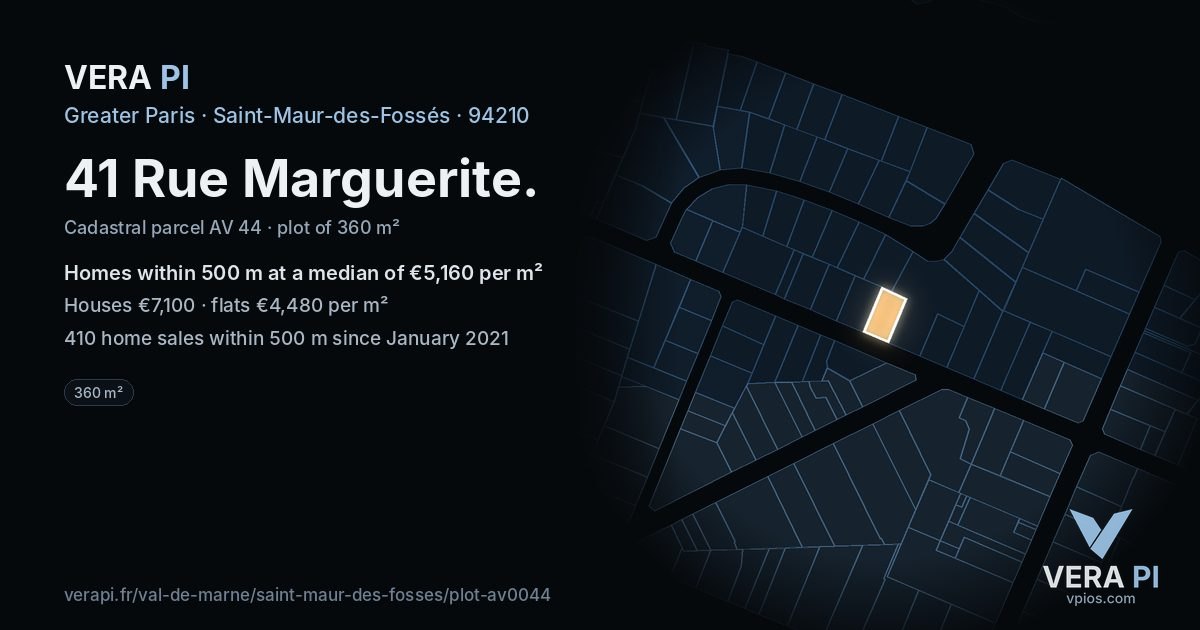 41 Rue Marguerite, Saint-Maur-des-Fossés at night – the plot lit, the parcels around coloured by the prices near them