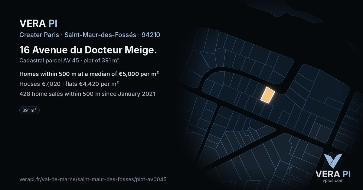16 Avenue du Docteur Meige, Saint-Maur-des-Fossés at night – the plot lit, the parcels around coloured by the prices near them