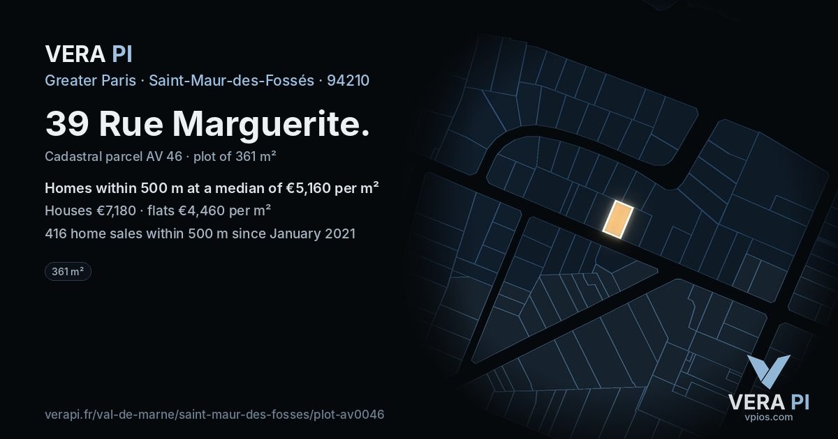 39 Rue Marguerite, Saint-Maur-des-Fossés at night – the plot lit, the parcels around coloured by the prices near them