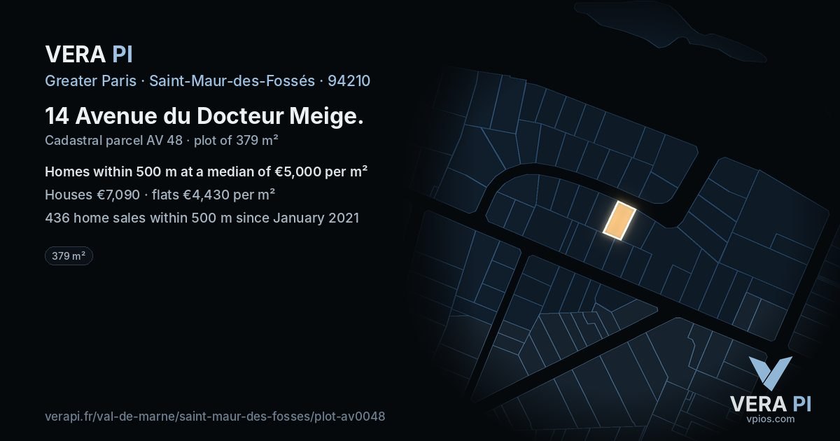 14 Avenue du Docteur Meige, Saint-Maur-des-Fossés at night – the plot lit, the parcels around coloured by the prices near them