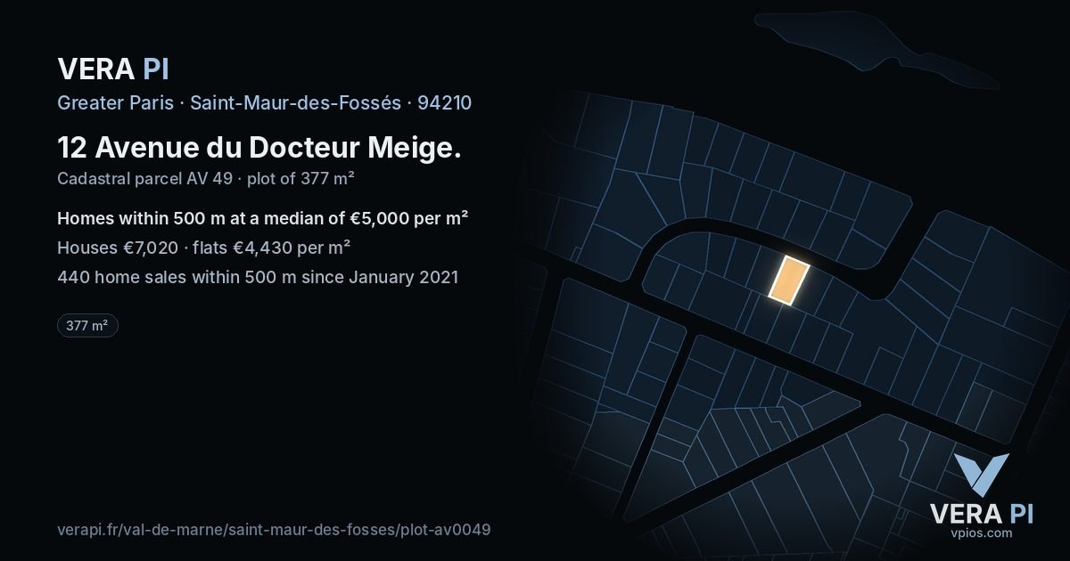 12 Avenue du Docteur Meige, Saint-Maur-des-Fossés at night – the plot lit, the parcels around coloured by the prices near them