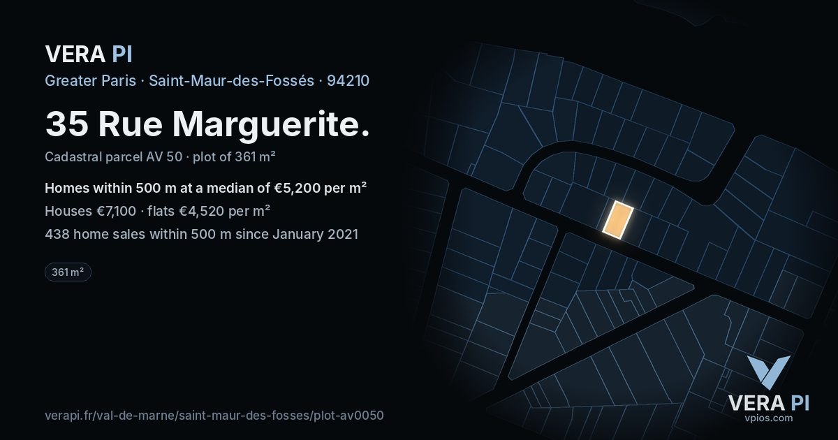 35 Rue Marguerite, Saint-Maur-des-Fossés at night – the plot lit, the parcels around coloured by the prices near them