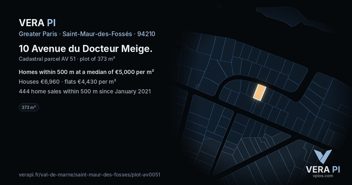 10 Avenue du Docteur Meige, Saint-Maur-des-Fossés at night – the plot lit, the parcels around coloured by the prices near them