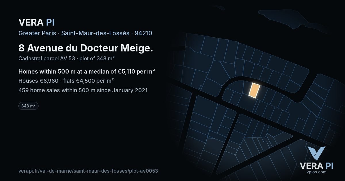 8 Avenue du Docteur Meige, Saint-Maur-des-Fossés at night – the plot lit, the parcels around coloured by the prices near them