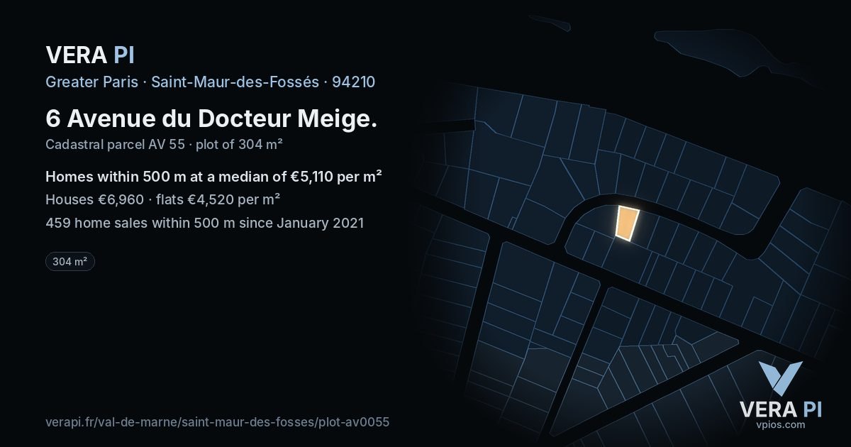 6 Avenue du Docteur Meige, Saint-Maur-des-Fossés at night – the plot lit, the parcels around coloured by the prices near them