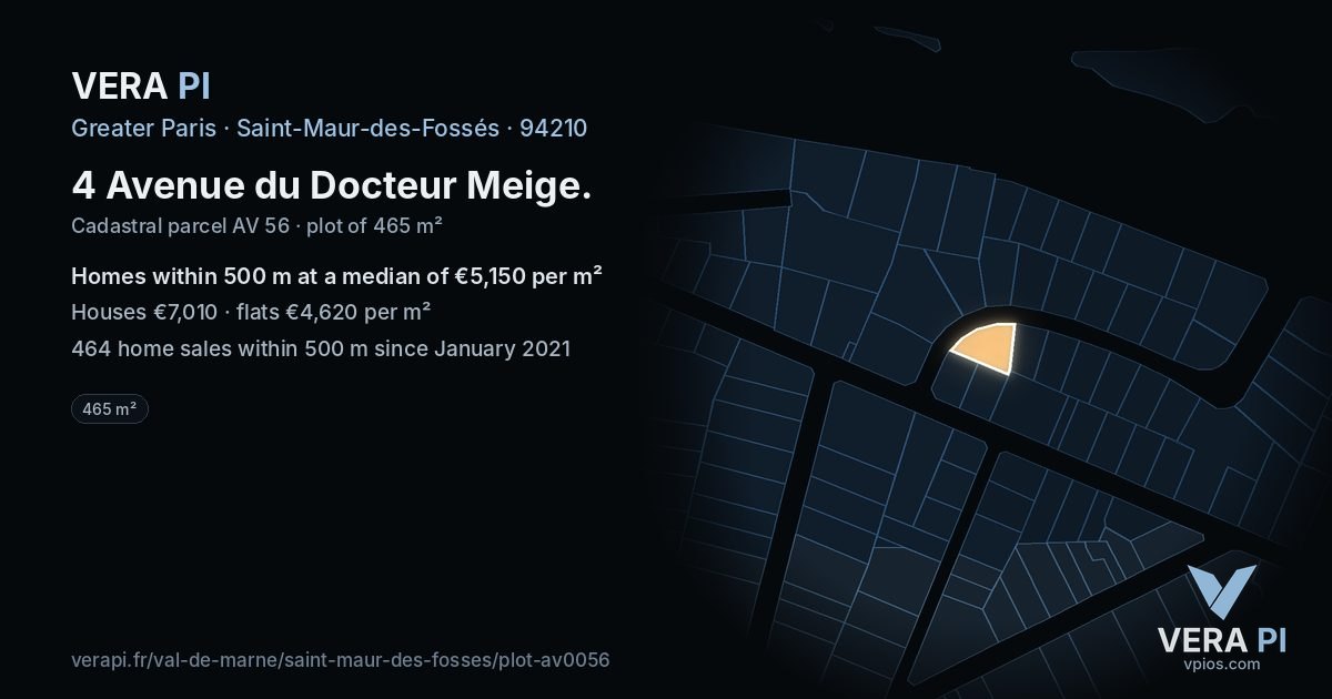 4 Avenue du Docteur Meige, Saint-Maur-des-Fossés at night – the plot lit, the parcels around coloured by the prices near them
